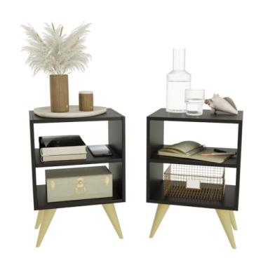 Imagem de Kit 2 Mesas De Cabeceira Retro Para Quarto Casal Ou Solteiro Nicho Decoração (Preto)