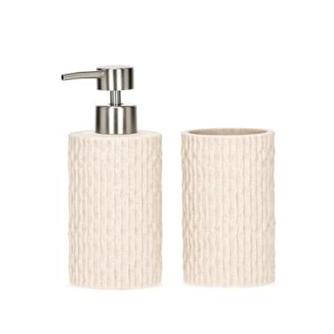 Imagem de MART, KIT COM PORTA-SABONETE LÍQUIDO E COPO BEGE ONDAS