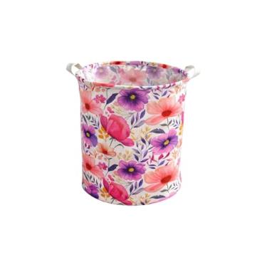 Imagem de Cesto Organizador Floral Dobrável, Multiuso para Roupa Suja, Design com Rosas e Flores, Capacidade 55L, Decorativo com Estampa (Modelo 2)
