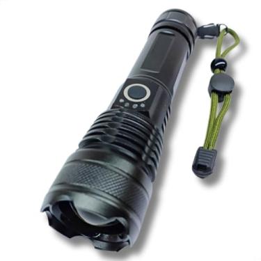 Imagem de Lanterna Tática LED Militar, 15000 Lúmens, Recarregável USB, Zoom, Resistente à Água, Alumínio, Bateria de Longa Duração, Ideal para Trilhas e Vigilância
