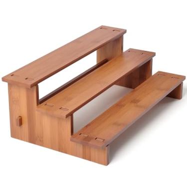 Imagem de JinDoWin Organizador de especiarias para armário, organizador de temperos de 3 níveis para armário, organizador de temperos e suporte de temperos, organizador de armário de cozinha (1, bambu escuro)