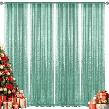 Imagem de 2 x 2,5 m - 4 peças de painéis de cortina de lantejoulas verde menta, cenário fotográfico, cortinas com glitter, fundo de tecido para decoração de festa de casamento de Natal