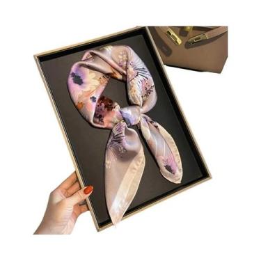 Imagem de Lenço Quadrado De Seda Satinada Para Mulheres 70x70cm Com Estampa Fash