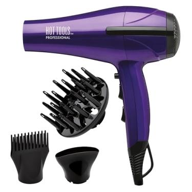 Imagem de HOT TOOLS Secador de cabelo profissional 2100 Turbo Ceramic + Ionic leve, roxo, conjunto de 4 peças