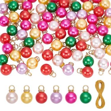 Imagem de UNICRAFTALE 70 peças de bolas de glitter em miniatura de 14 mm, enfeites de árvore de Natal, bolas de Natal coloridas, enfeite de pendurar pré-amarrado para decoração de festa de Natal, suprimentos de