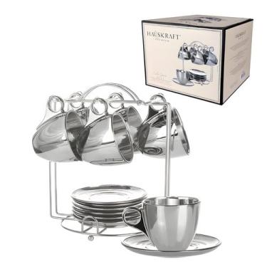 Imagem de Jogo 6 Xicaras Para Café Chá De Vidro Com Pires E Suporte 170ml - Haüs