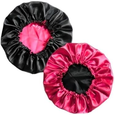 Imagem de Touca de Cabelo，，Touca Anti-Frizz para Dormir，Mantenha o Seu Penteado em Bom Estado，Adequado para Mulheres Dormirem, Mantendo o Estilo ou Protegendo a Qualidade do Cabelo.(Touca Rosa pink com preto)