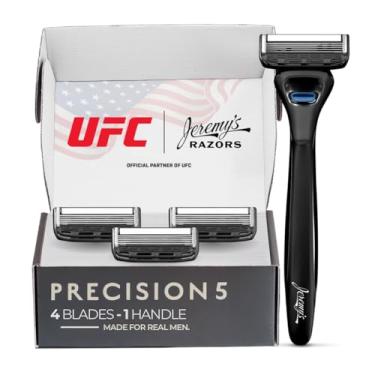 Imagem de Jeremy's Razors for Men: Precision 5 Blade Razor - Stainless Steel Blades, Lubricating Strip, Precision Trimmer - Men's Shaving Kit, Travel Razor Face Body Head Shavers (1 Razor 4 Cartridg