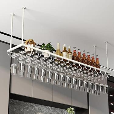 Imagem de APUM Suporte de vinho suspenso no teto, altura ajustável, taças de metal para vinho, bares, restaurantes, cozinhas, prateleira, pode suportar 100 kg
