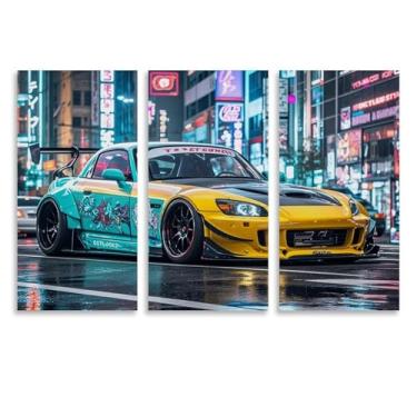 Imagem de HouLaiZhe Pôster de carro esportivo modificado JDM S2000 arte de parede em tela para sala de estar quarto decoração de casa escritório pintura pôsteres (40 x 80 cm) × 3)
