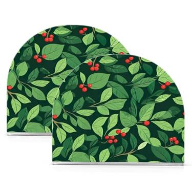 Imagem de Wassud Porta-guardanapos de acrílico com folhas de azevinho de Natal, dispensador de guardanapos de papel moderno para mesa, cozinha, sala de jantar, bancada, 2 peças, comporta 50-60 guardanapos