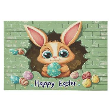 Imagem de Tapete de área 60 x 90 cm, macio, lavável, antiderrapante, com suporte de borracha, desenho animado, coelhinho da Páscoa, para sala de estar, quarto, decoração de casa