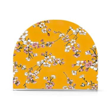 Imagem de Wassud Porta-guardanapos de acrílico com padrão floral laranja, dispensador de guardanapo de papel moderno em forma de U para mesa, cozinha, sala de jantar, bancada 1 peça (comporta 50-60 guardanapos)