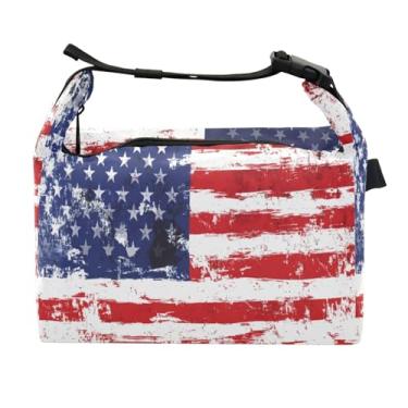Imagem de STAYTOP Lancheira retrô com bandeira americana com fivela de alça, lancheira isolada para meninos e meninas, lancheira térmica para trabalho escolar