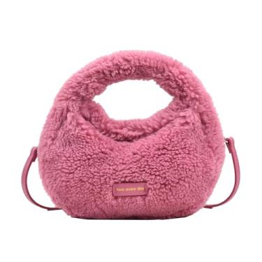 Imagem de Extolove Bolsa feminina de pele sintética fofa de lã de cordeiro felpuda, bolsa tiracolo com alça superior, Rosa, 9.84*2.36*6.3 inches