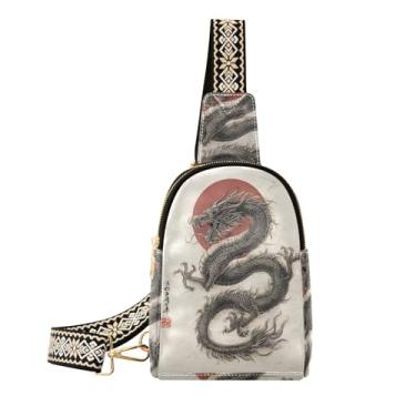 Imagem de CEBUGI Bolsa tiracolo feminina pequena dragão chinês pochete transversal de couro para caminhadas, viagens ao ar livre