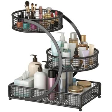 Imagem de Prateleira organizadora de bancada de banheiro em espiral de 3 camadas, rack multiuso de armazenamento de maquiagem de metal para cosméticos, artigos de higiene pessoal, especiarias, ideal para