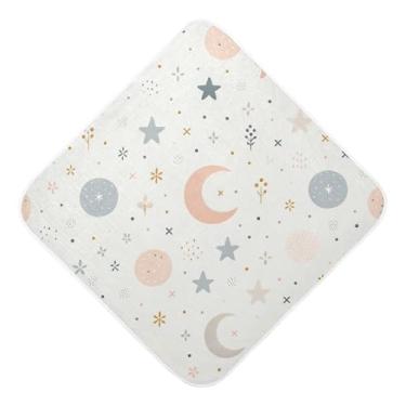 Imagem de Burbuja Toalha de banho de bebê Dots Stars Moon - Toalha com capuz de musselina macia e absorvente para recém-nascidos, 76 x 76 cm