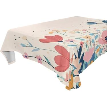 Imagem de Burbuja Linda toalha de mesa de flores de primavera, toalha de mesa retangular anti-rugas grossa para decoração de jantar, cozinha, festa, 152 x 304 cm