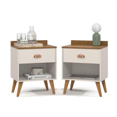 Imagem de Kit 2 Mesas De Cabeceira Retró Luxo Perola New - Lojas Comprou Chegou,