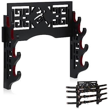 Imagem de Barydat Katana Suporte de Espada Suporte de Parede Katana Display Samurai Espada Rack Cabide Japonês Wakizashi Samurai Coleção Hobby para Presentes de Chiristmas (4 Níveis)