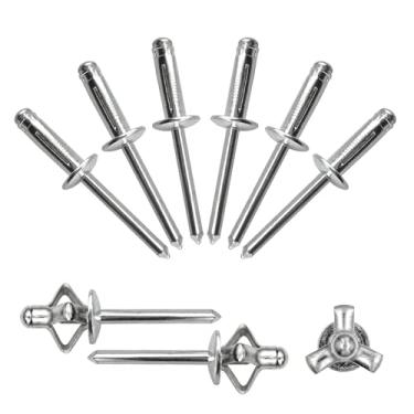 Imagem de Rebites triplos de 1/10.2 cm x 3/10.2 cm sortidos - 35 peças, rebites pop explodindo triplos prateados de alumínio sólido rebites estilo lâmpada para caiaque barco marítimo