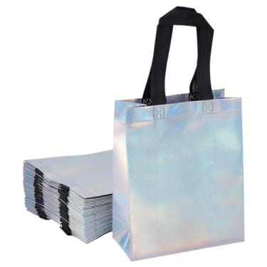 Imagem de GOMAKERER Pacote com 20 sacos de presente reutilizáveis com alças, 24 x 21 x 10 cm, reutilizáveis, de cor arco-íris, sacolas de lembrancinhas iridescentes brilhantes para festa de casamento