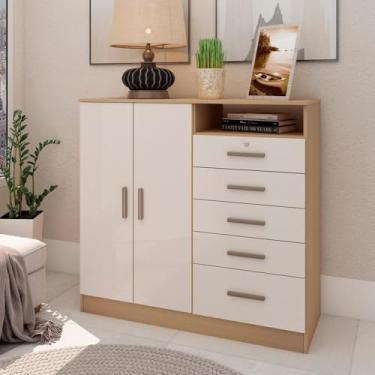 Imagem de Cômoda Genialflex Guatemala 2 Portas 5 Gavetas Freijó/Off White