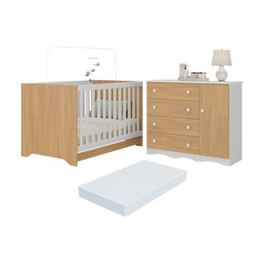 Imagem de Berço Americano 3 em 1 com Colchão Incluso e Cômoda 1 Porta 4 Gavetas Realeza Multimóveis Mp4697 Branco/madeirado