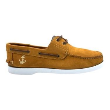 Imagem de Deckshoes Samello Reef Masculino Couro Nobuck Camel Café Mocassim Náutico Âncora-Masculino