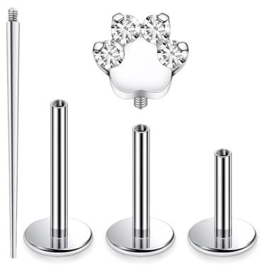 Imagem de Ocptiy 16G G23 Titânio Tragus Conch Helix Piercing Joia 6 mm 8 mm 10 mm - Rosca Internamente Flat Back Stud Cartilagem Brincos Hipoalergênicos Lóbulo Frontal Monroe Labret Tragus Piercing Joia