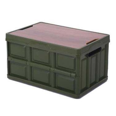 Imagem de 56L Caixas de armazenamento dobráveis para acampamento Caixa plástica dobrável com tampa madeira piquenique em casa Roupas Comida Itens