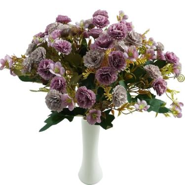 Imagem de Buquê de flores artificiais para vaso, 4 pacotes de flores de seda lilás sintética, decoração de hortênsia, arranjos de flores falsas, margarida, para mesa de casamento, casa, centro de mesa, vaso