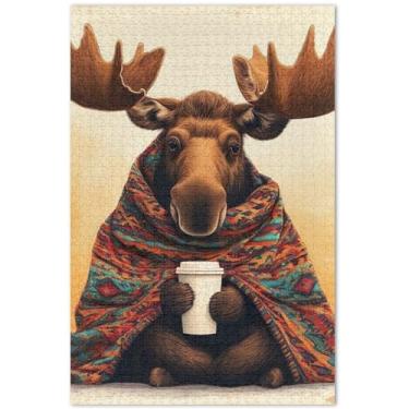 Imagem de Quebra-cabeças engraçados de alce fofo, 500 peças, para adultos, família, brinquedo, arte, mordaça, presente, elefante branco, 51 x 35 cm