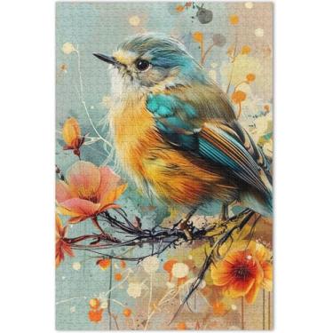 Imagem de Quebra-cabeça de pássaro pintado colorido para adultos 1000 peças paisagem floral presente quebra-cabeça engraçado presentes de jogo de quebra-cabeça