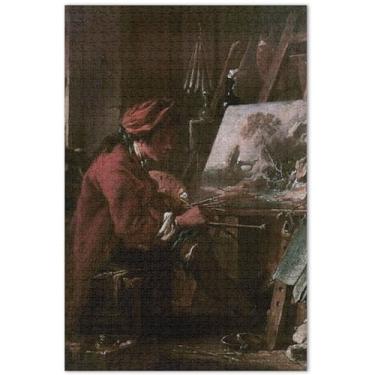 Imagem de François Boucher Quebra-cabeça com impressão de retrato de pintor para adultos 500 peças paisagem pintura a óleo divertido quebra-cabeça familiar engraçado, 51 x 35 centímetros