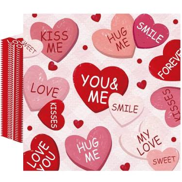 Imagem de MOIZYNG Guardanapos de Dia dos Namorados, 100 peças, descartáveis, para conversa, corações e coquetéis, guardanapos de papel para o dia dos namorados, casamento, noivado, aniversário, jantar, festa de