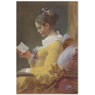 Imagem de Fragonard Painting Quebra-cabeças de mulher jovem para adultos 1000 peças presentes engraçados quebra-cabeça colorido pintura de paisagem, 75 x 40 cm