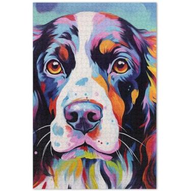 Imagem de Quebra-cabeça Springer Spaniel com pintura de cachorro, 500 peças para adultos, quebra-cabeças grandes engraçados, estampa de arte animal, 51 x 35 cm