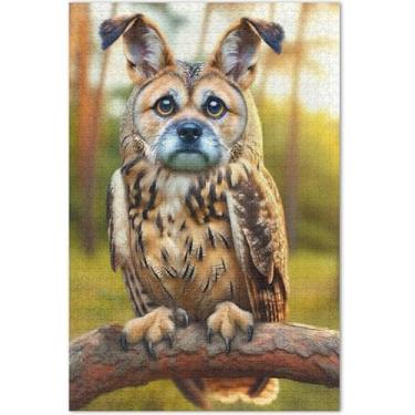 Imagem de Quebra-cabeça de cachorro coruja para adultos engraçados 1000 peças de arte de brinquedo familiar quebra-cabeças rígidos para adultos família elefante branco presentes