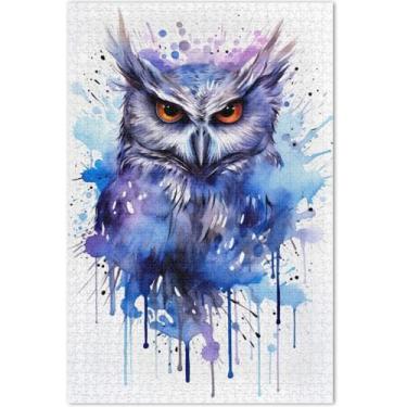 Imagem de Quebra-cabeça de pintura de coruja aquarela 1000 peças para adultos pintura animal quebra-cabeças divertidos para adultos jogos de quebra-cabeça engraçados presentes