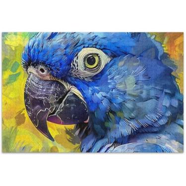 Imagem de O retrato de um papagaio azul em um quebra-cabeça 1000 peças adultos família amantes presentes grande quebra-cabeça pintura de belas artes