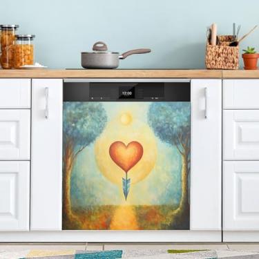 Imagem de Heart Arrow capa magnética para lava-louças reutilizáveis adesivos de geladeira ímã capas de geladeira envoltório 58 x 66 cm