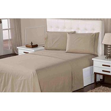 Imagem de Jogo de Lençol Casal 400 Fios 4 Peças Ponto Palito 100% Algodão Aconchego Bege Casa Dona