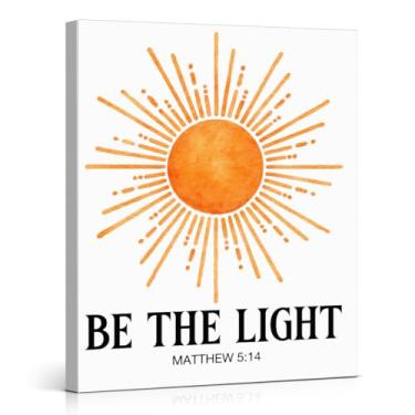 Imagem de Impressão de arte de parede em tela com versículo bíblico cristão Be the Light Matthew 5: 14 escritura pôster imagem boho sol arte emoldurada para decoração de casa 20 x 25 cm, presente cristão