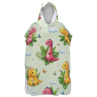 Imagem de Joisal Poncho de surfe de dinossauros de desenho animado para adultos trocador de roupão de praia com capuz toalha de natação unissex poncho adulto com capuz