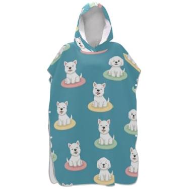 Imagem de Joisal Roupão vestível para adultos poncho de surfe praia banho toalhas com capuz cão fofo azul-petróleo ponchos adultos para mulheres