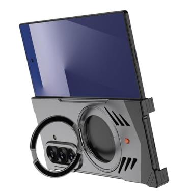 Imagem de LYJSMGZ Capa de metal para Samsung Z Fold7, vazada, dissipação de calor, à prova de choque, suporte magnético giratório de 360°, suporta carregamento sem fio, cinza, Z Fold 7