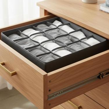 Imagem de Caixa organizadora de roupas íntimas, organizador de armário com 16 células para guardar meias, lenços, gravatas, cintos, cinza
