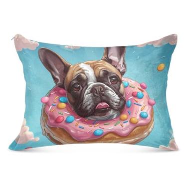 Imagem de Lindo buldogue desenho animado donut fronha decorativa com zíper king queen tamanho padrão capa de almofada arte impressão de cama capas de travesseiro de corpo, tamanho king, 50,8 cm x 101,6 cm